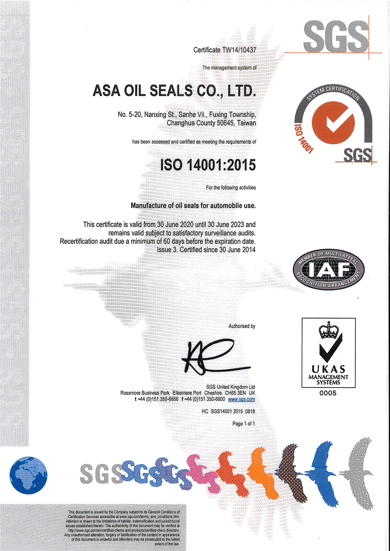 Sellos de Aceite ISO 14001:2015